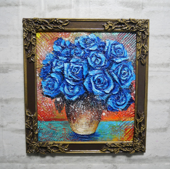 油絵 油彩 油彩画 絵 絵画【青い薔薇】 絵画 HR 通販 19466629
