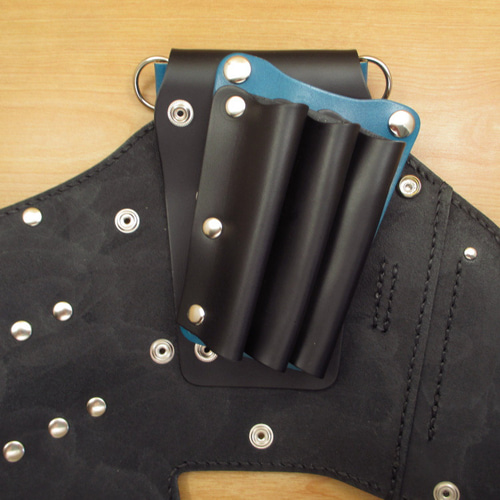 本革 手縫い 6丁差しシザーケース (ブラック×ブルー) SCA-150/CKB