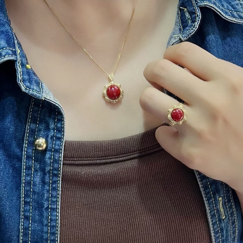 太陽」 K18イエローゴールド 天然血赤サンゴ 珊瑚 天然ダイヤモンド