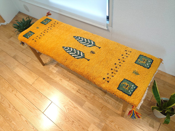 ペルシャ ギャッベ ミニランナー 細長いラグ 120x40cm 黄金色 パネル