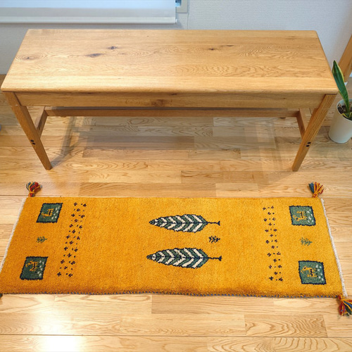 ペルシャ ギャッベ ミニランナー 細長いラグ 120x40cm 黄金色 パネル