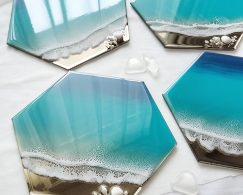 送料無料】輝く海のアート（21×18㎝）シーブルー 海レジン オーシャン