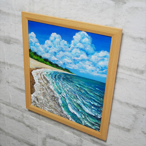 油絵 油彩 油彩画 絵 絵画【真夏の海と砂浜】 絵画 HR 通販 19519248