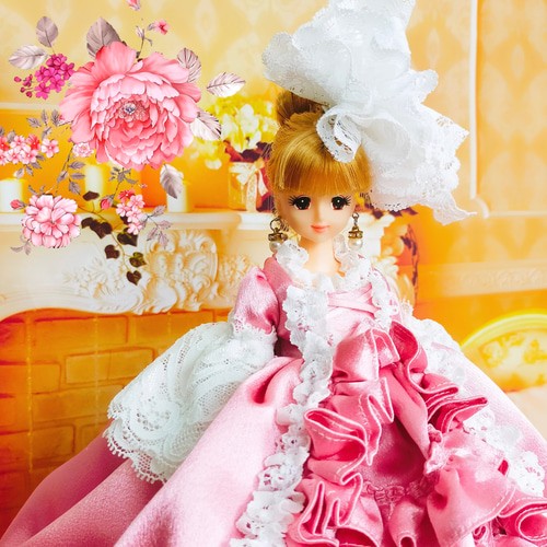 送料無料 ジェニーサイズ 27㎝ドール服 ピンクのドレス ロココ調ドレス