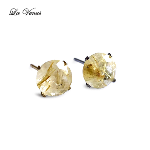 ✴︎つけっぱなしOK✴︎ 天然 大粒6mm ゴールドルチルクォーツ ピアス