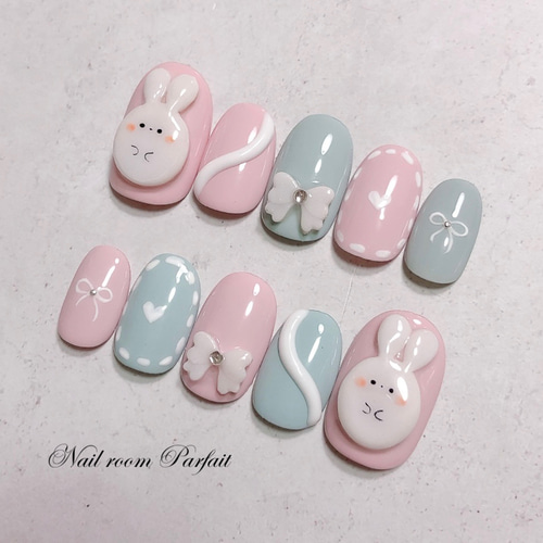 もっちりうさちゃんネイル♡ アニマルネイル 3Dネイル かわいいネイル