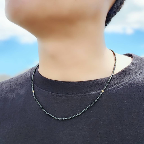 K18ゴールド カットビーズ ブラックスピネル ネックレス 18金が