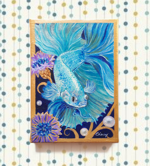 一点物】『 宝石熱帯魚 』SM 油絵 キャンバス 油彩 インテリアアート