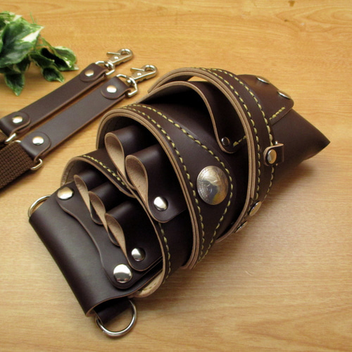 手縫い 本革 5丁差し シザーケース (ダークブラウン) SCA-125/CDB