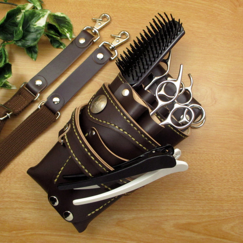 手縫い 本革 5丁差し シザーケース (ダークブラウン) SCA-125/CDB