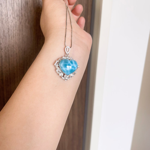 天然無処理 ラリマー ハート デザイン ペンダントトップNo888