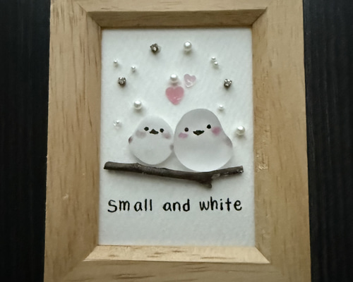 シーグラスアート シマエナガ5 「白い恋人」 イラスト kanny-mac 通販