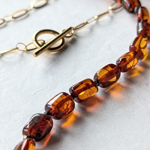 限定ピアス付◇天然琥珀 バルト海 バルティックアンバーネックレス