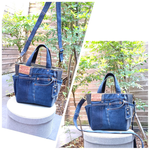 №764【DENIM✖️サイドポケットToteBag⚮̈】デニムリメイクトート