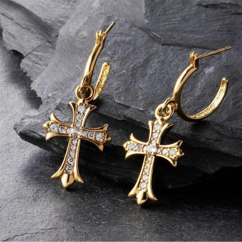 シルバー925 ゴールド クロス フープピアス タイニークロス ピアス 35