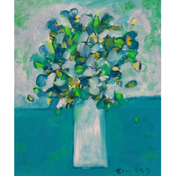 hydrangea】F10 絵画 油絵 キャンバス 青 ブルー 花 フラワー 花の絵