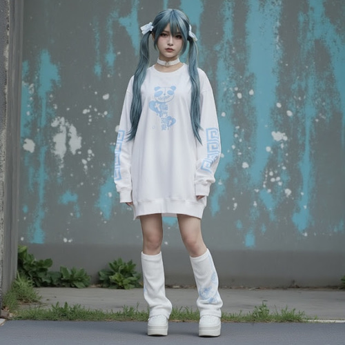 天使界隈 闇 パンダ トレーナー スウェット ホワイト チャイナ 水色