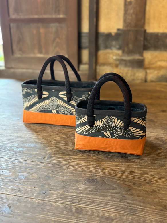 ヴィンテージ「鶴」（ミニサイズ） かごバッグ 一閑張り・一貫張り