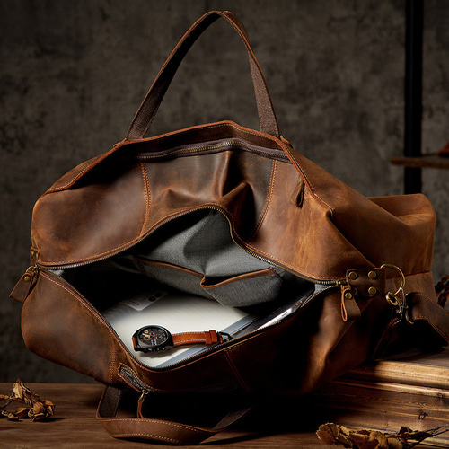 本革 レザーダッフルバッグ ボストンバッグ 19インチ 牛革 大容量 軽量