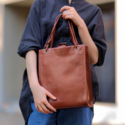 縦型 トート 肩掛け 2Way 紐調整 バッグ 本革 イタリアンレザー