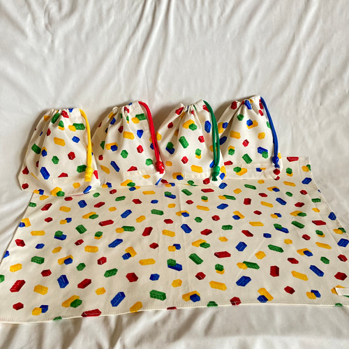 オーダーOK】入園入学ランチョンマット巾着☆レゴ風ブロックおもちゃ