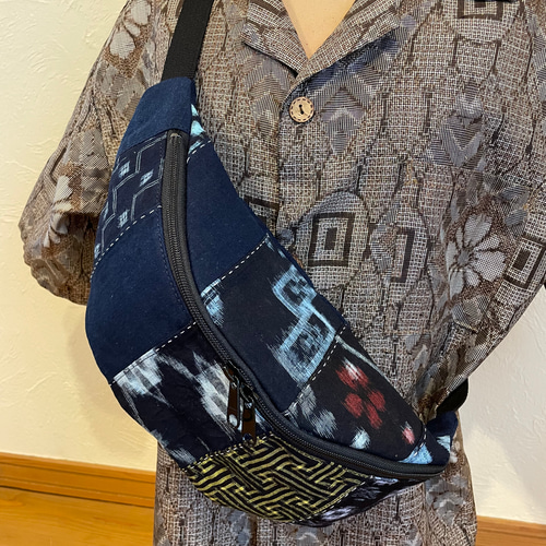 絣 リメイク ボディーバッグ パッチワーク ショルダー ウエストポーチ