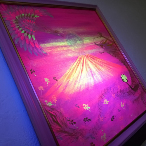 風水吉祥絵画＊幸せ空の龍と鳳凰～桃富士光雲海～豊かさ出世 愛情 子宝