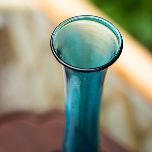 手作り吹きガラス花瓶 透明＆磨砂ブルー 禅意インテリア＆水培花器