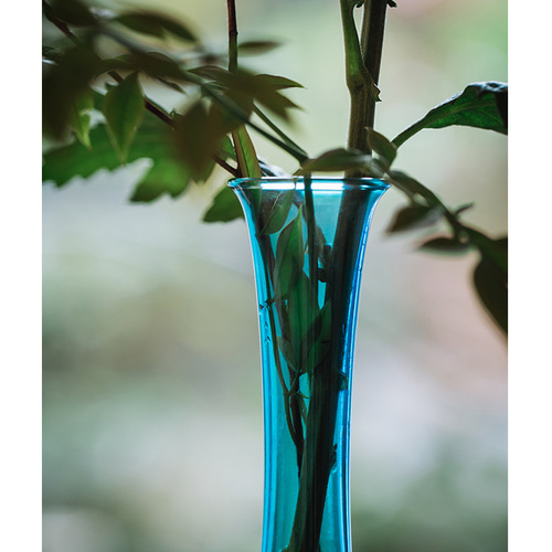 手作り吹きガラス花瓶 透明＆磨砂ブルー 禅意インテリア＆水培花器