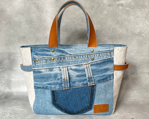 デニムリメイクバッグ＊Chez Denim シェデニム Sサイズ② トートバッグ
