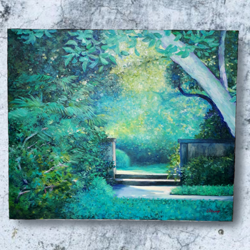 一点物】『 緑の庭 』油絵 F20号 油彩 油画 絵画 キャンバス