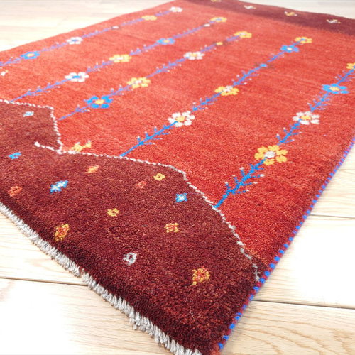 ペルシャ ギャッベ 玄関マット大 ウール 118x85cm 茜色 花 丘 RD2176G
