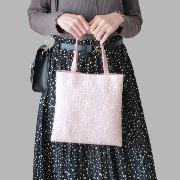 残り1点】ツイード2wayフラットトート《Sakura Pink》| サブバッグ
