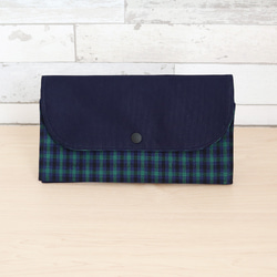ファミリア風 緑チェック×ネイビー タータンチェック マルチケース