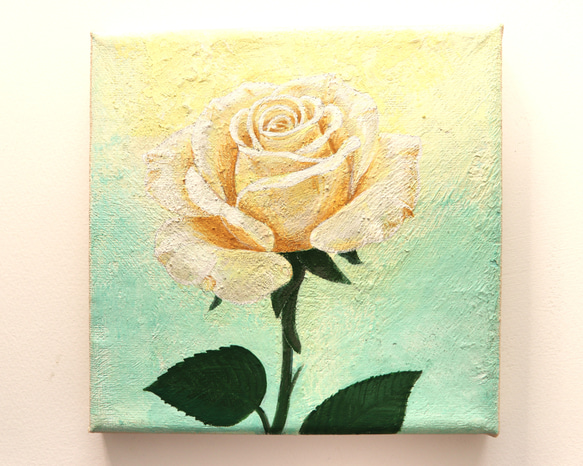 原画 バラ 春うららか 15㎝角 アクリル画 手描き 淡い黄色 幸せ 花