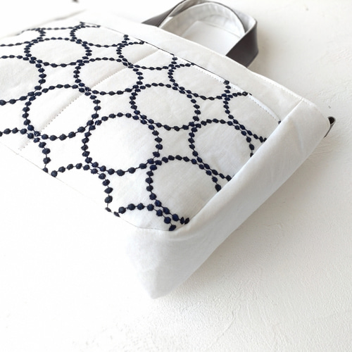 ミナペルホネン タンバリン[white×navy]とリネン 2wayトートバッグ