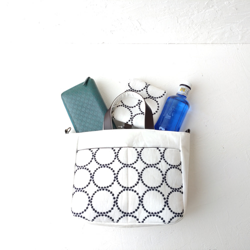 ミナペルホネン タンバリン[white×navy]とリネン 2wayトートバッグ