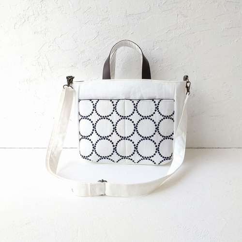 ミナペルホネン タンバリン[white×navy]とリネン 2wayトートバッグ