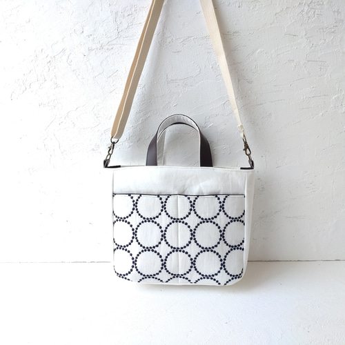 ミナペルホネン タンバリン[white×navy]とリネン 2wayトートバッグ