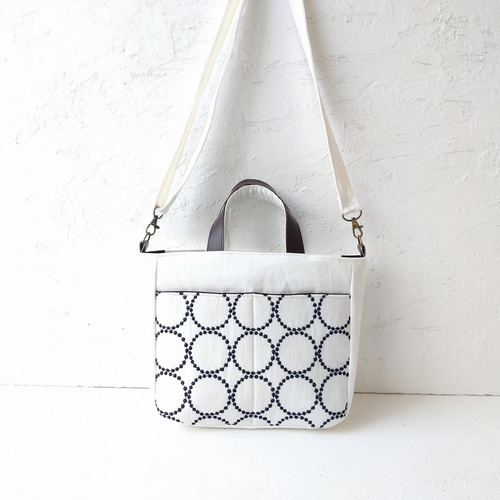 ミナペルホネン タンバリン[white×navy]とリネン 2wayトートバッグ