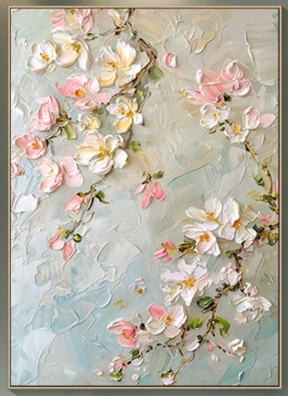 60×40cm】キャンバスアート テクスチャーアート 花 油絵 抽象画 モダン