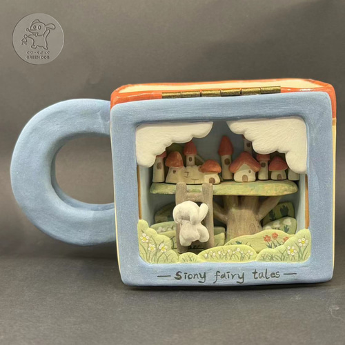 白磁立体コラージュアートカップ《樹の中の街》【siony】 マグカップ