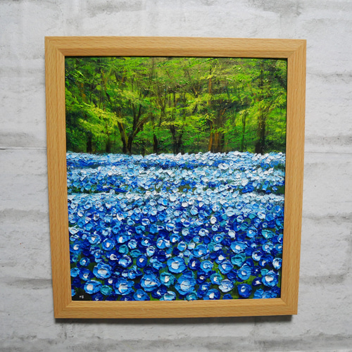 油絵 油彩 油彩画 絵 絵画 【青い花の森の中】 絵画 HR 通販