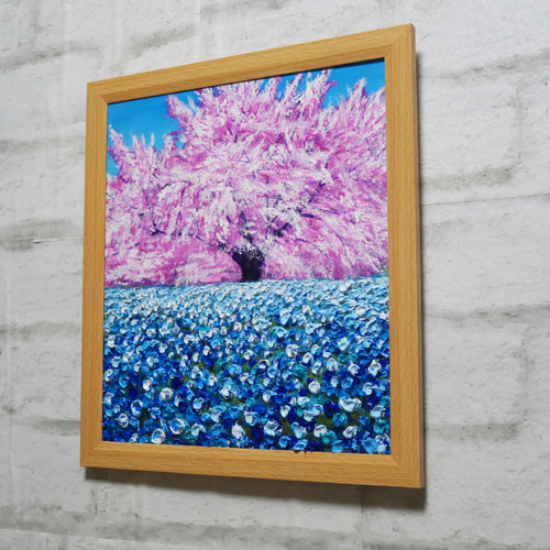 油絵 油彩 油彩画 絵 絵画 【桜とネモフィラ】 絵画 HR 通販