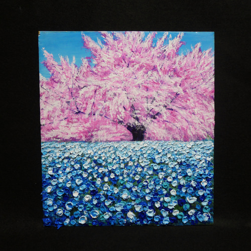 油絵 油彩 油彩画 絵 絵画 【桜とネモフィラ】 絵画 HR 通販