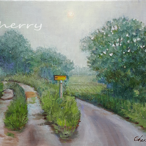 一点物】『 霧の中の分岐点 』油絵 F3号 油彩 油画 絵画 インテリア