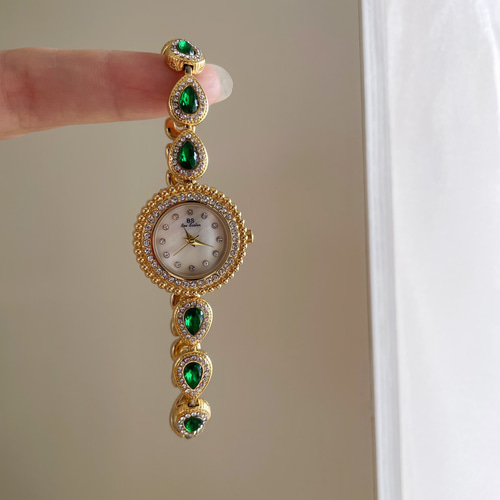 円形 せきえい 色付きの石 レディース腕時計 チェーンベルト 腕時計