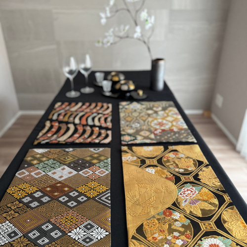 ◼︎58◼︎一点物 正絹 高級袋帯 ランチョンマット4枚セット【帯