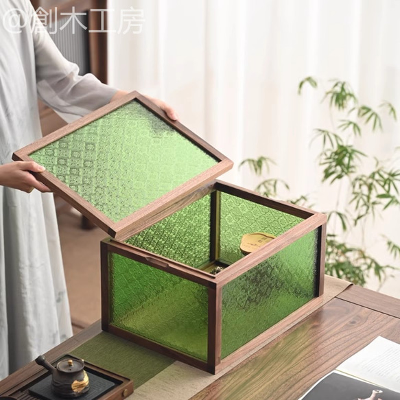 花柄フローラガラス収納箱 大容量 木製A4サイズ ヴィンテージ風 フリー