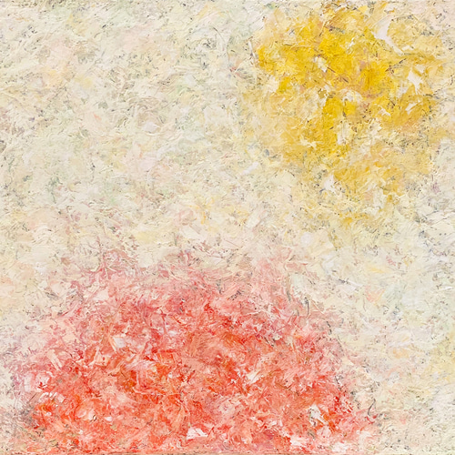 原画 油絵 暖華 花のアート 抽象画 P10号 クリーム×スカーレット